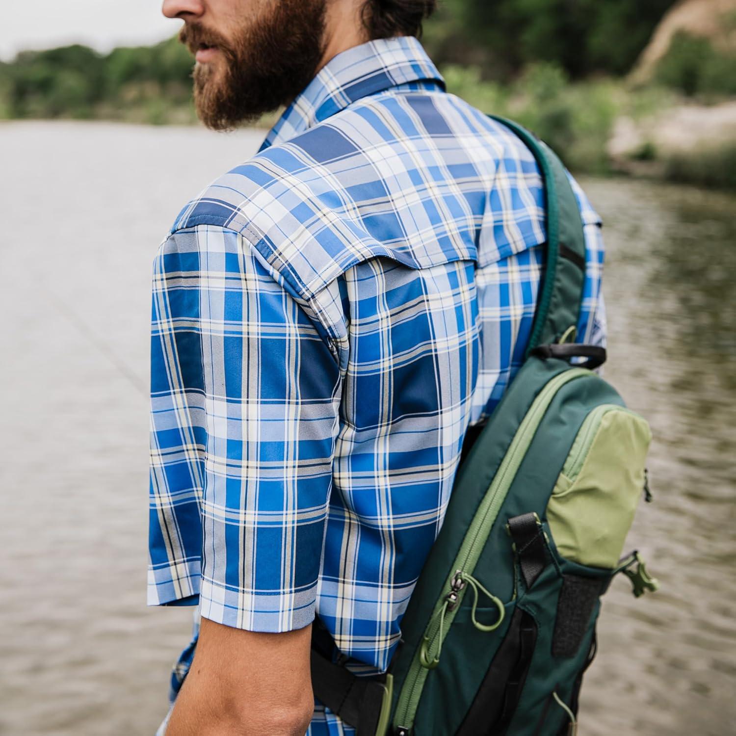 imageField ampamp Stream Mens Line Burner Short Sleeve Fishing Shirt Sunkissed PlaidUltramarine Plaid